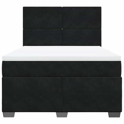 Box Spring Bed with Mattress Black Queen Velvet