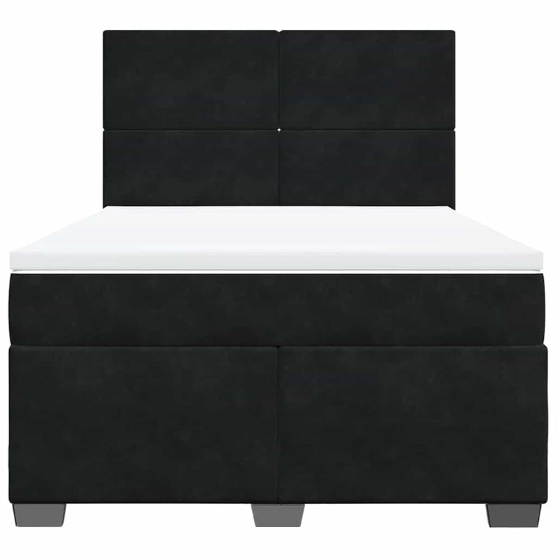 Box Spring Bed with Mattress Black Queen Velvet