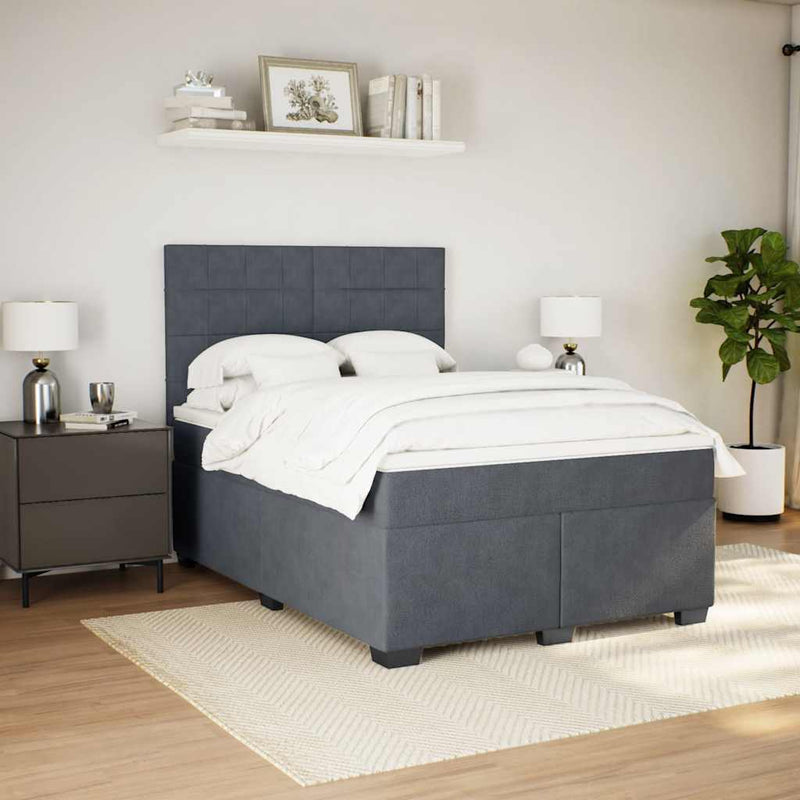 Box Spring Bed with Mattress Dark Grey Queen Velvet