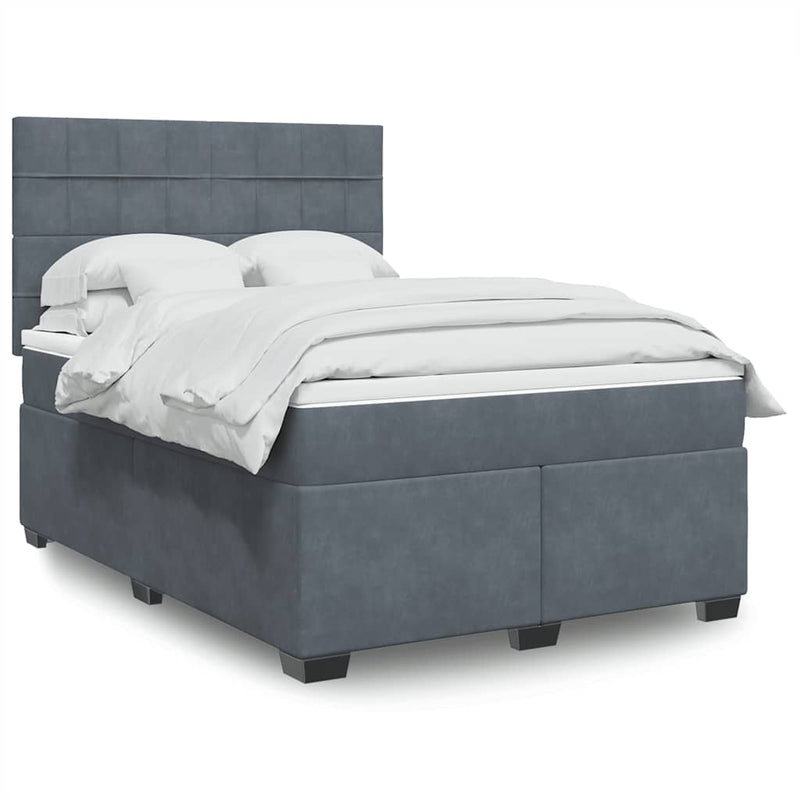 Box Spring Bed with Mattress Dark Grey Queen Velvet