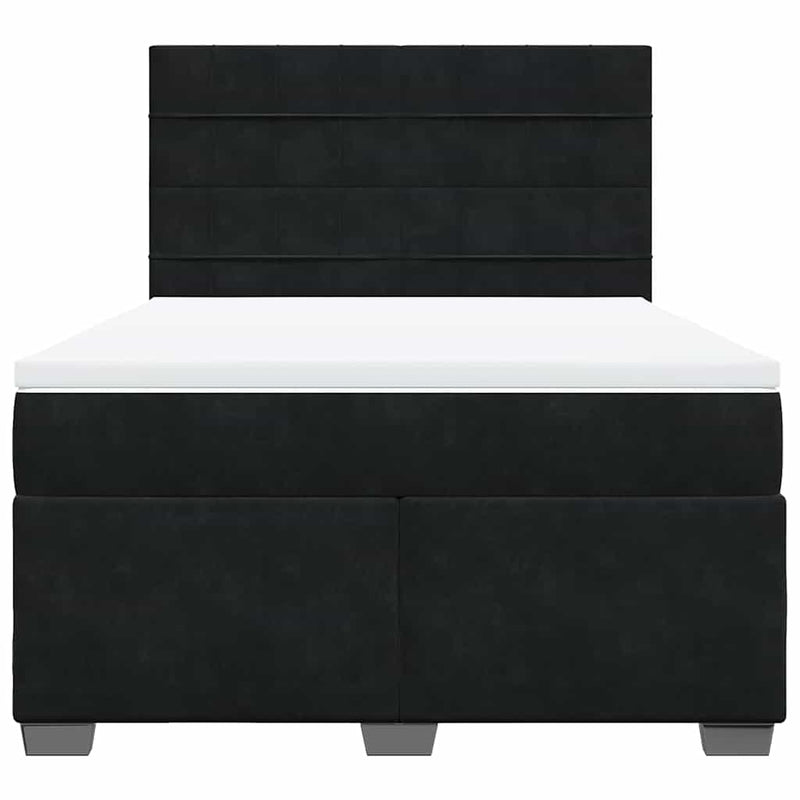 Box Spring Bed with Mattress Black Queen Velvet