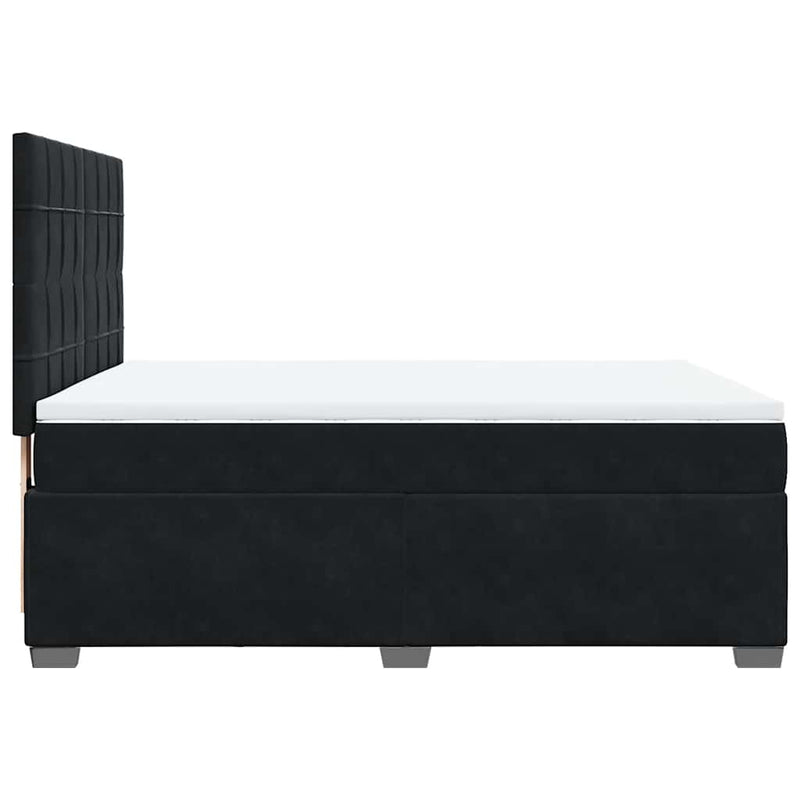 Box Spring Bed with Mattress Black Queen Velvet