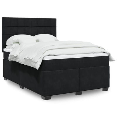 Box Spring Bed with Mattress Black Queen Velvet