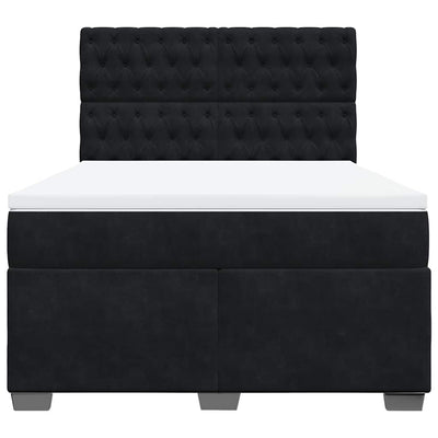 Box Spring Bed with Mattress Black Queen Velvet