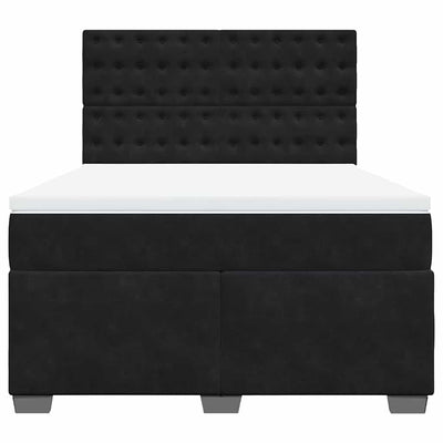 Box Spring Bed with Mattress Black Queen Velvet