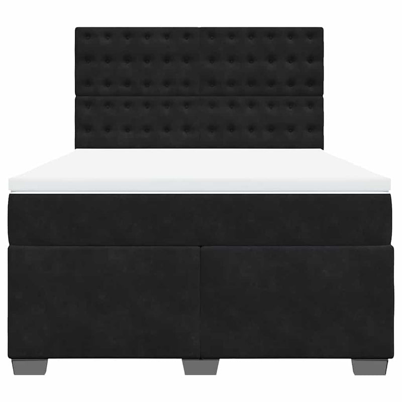 Box Spring Bed with Mattress Black Queen Velvet