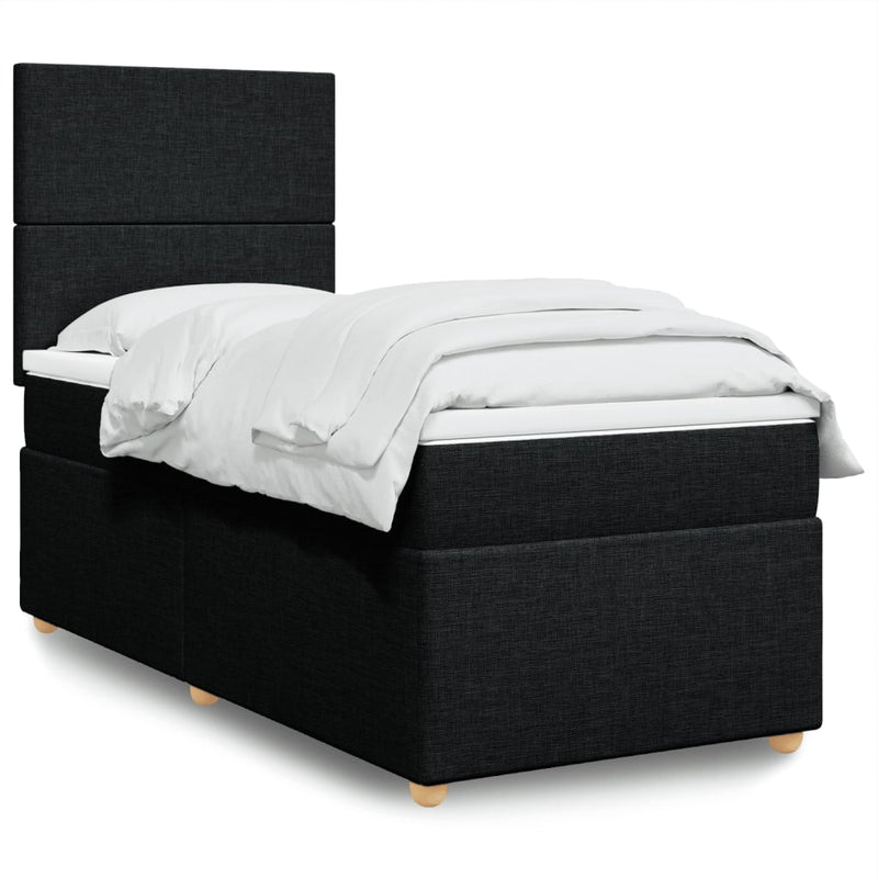 Box Spring Bed with Mattress Black King Single Fabric