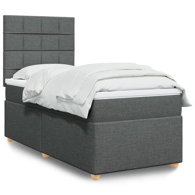 Box Spring Bed with Mattress Dark Grey King Single Fabric