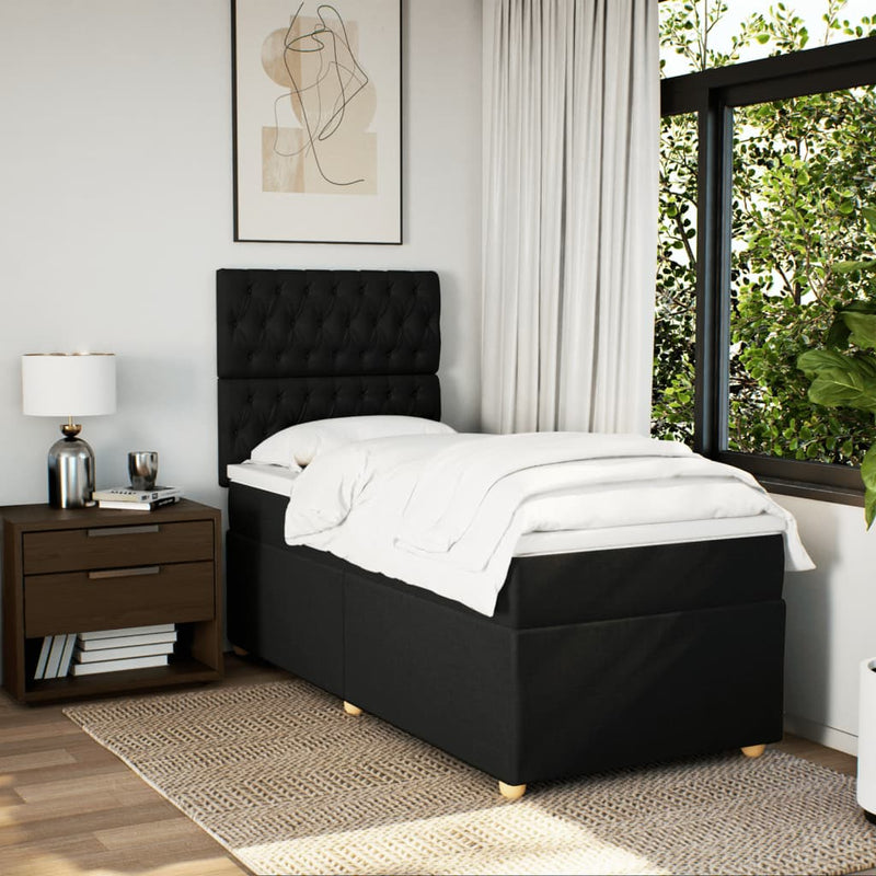 Box Spring Bed with Mattress Black King Single Fabric