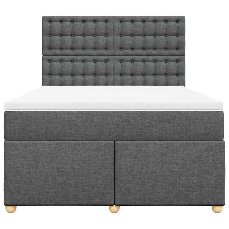 Box Spring Bed with Mattress Dark Grey Double Fabric