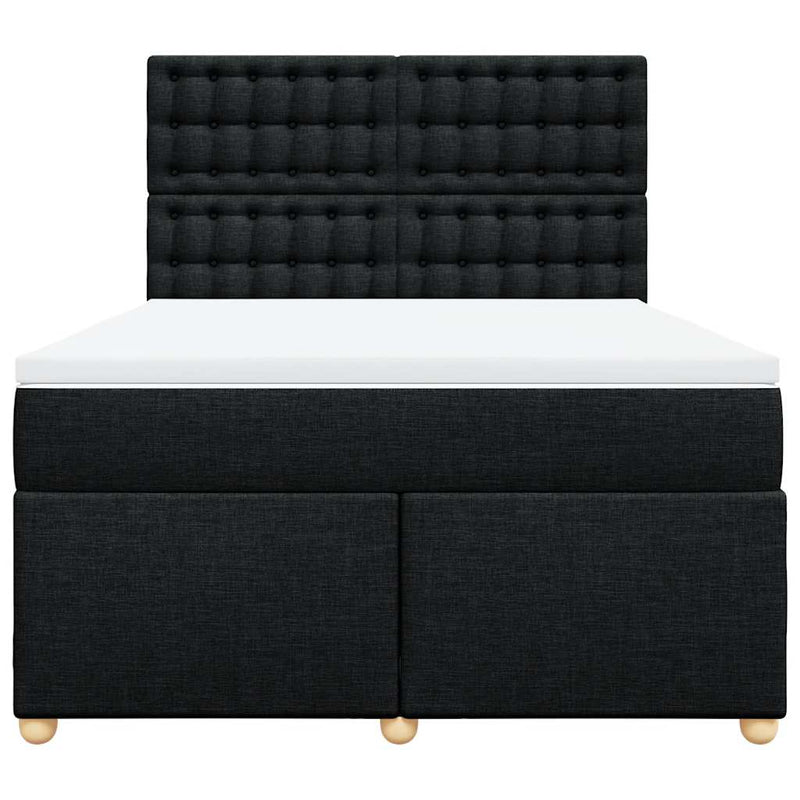 Box Spring Bed with Mattress Black Double Fabric