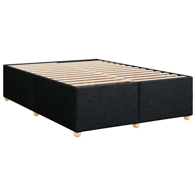 Box Spring Bed with Mattress Black Queen Fabric