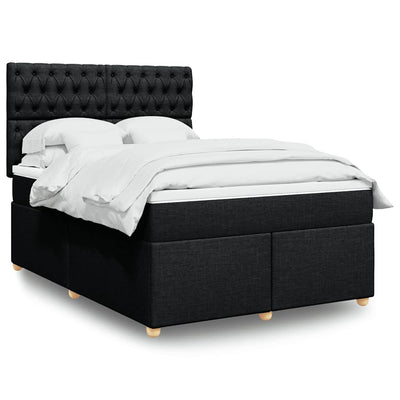 Box Spring Bed with Mattress Black Queen Fabric