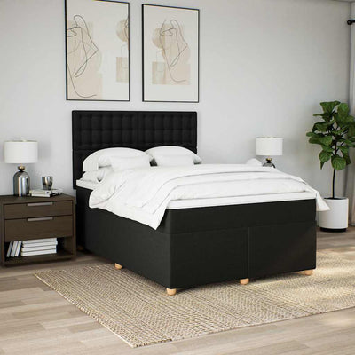 Box Spring Bed with Mattress Black Queen Fabric