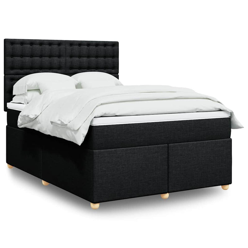 Box Spring Bed with Mattress Black Queen Fabric