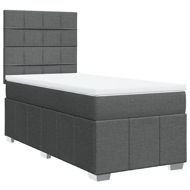 Box Spring Bed with Mattress Dark Grey King Single Fabric