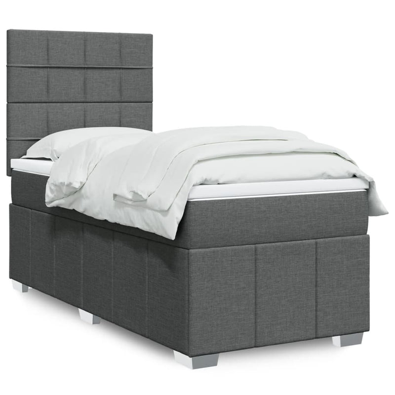 Box Spring Bed with Mattress Dark Grey King Single Fabric