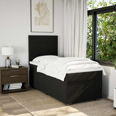 Box Spring Bed with Mattress Black King Single Fabric