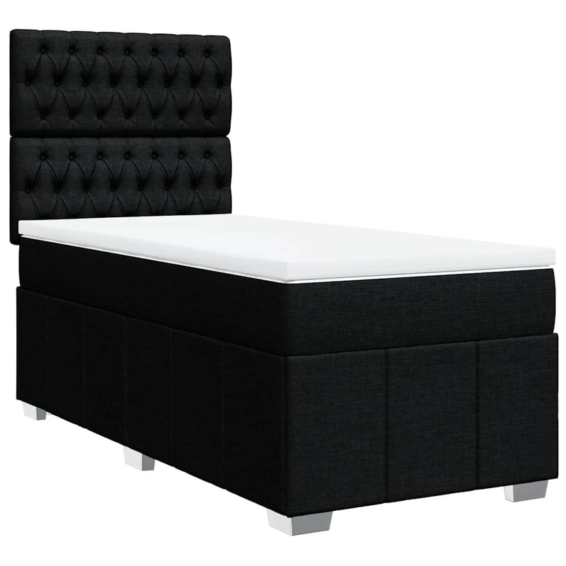 Box Spring Bed with Mattress Black King Single Fabric