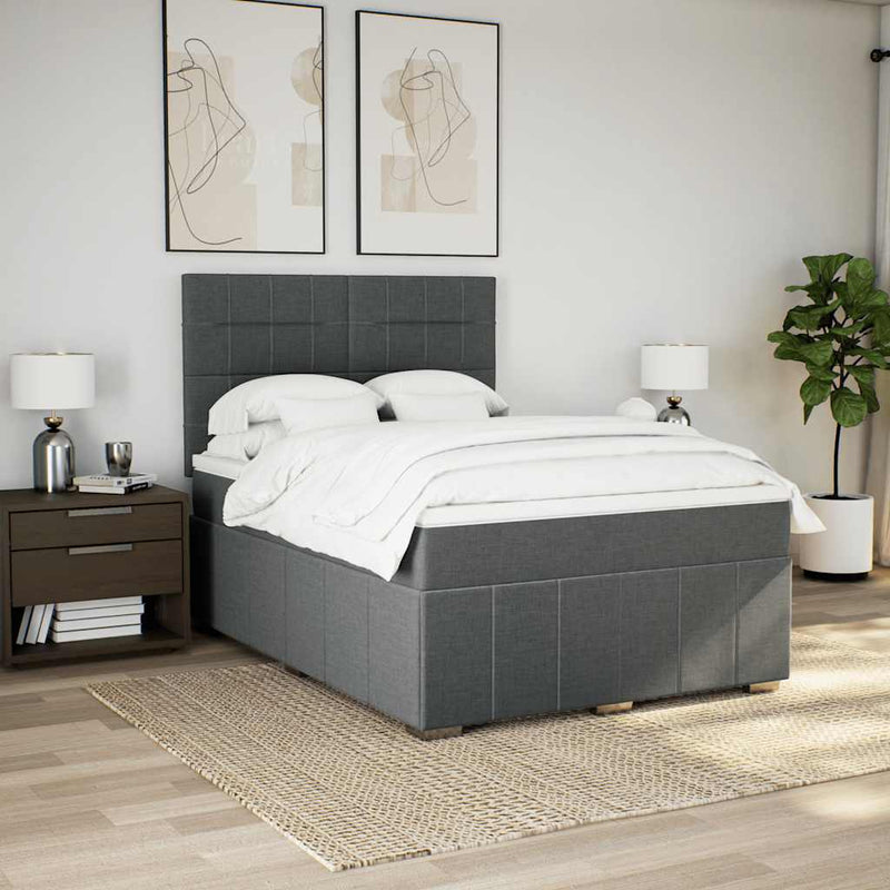 Box Spring Bed with Mattress Dark Grey Double Fabric