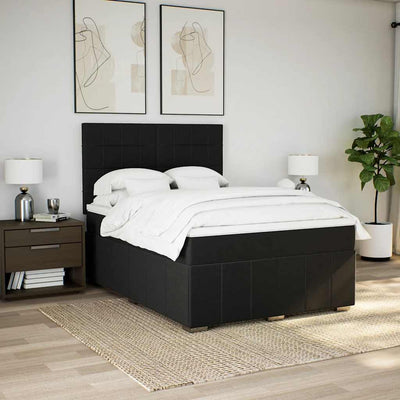 Box Spring Bed with Mattress Black Double Fabric