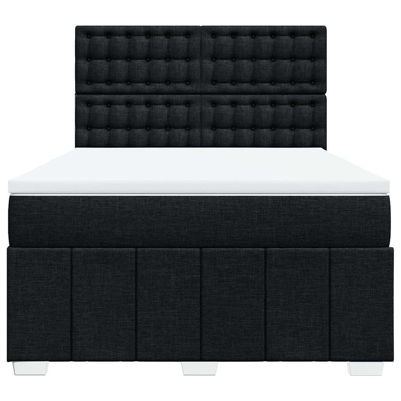 Box Spring Bed with Mattress Black Double Fabric