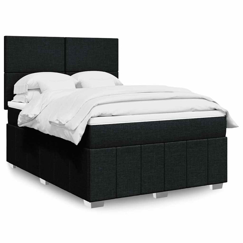 Box Spring Bed with Mattress Black Queen Fabric