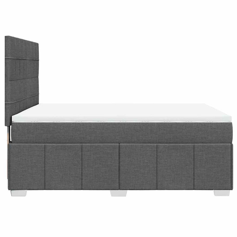 Box Spring Bed with Mattress Dark Grey Queen Fabric