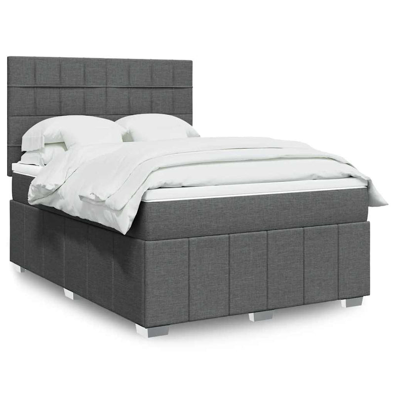 Box Spring Bed with Mattress Dark Grey Queen Fabric