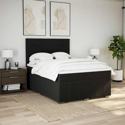 Box Spring Bed with Mattress Black Queen Fabric