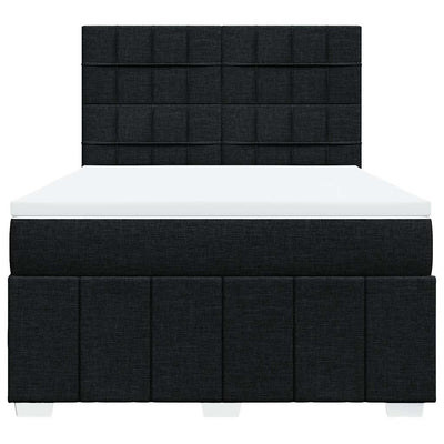 Box Spring Bed with Mattress Black Queen Fabric