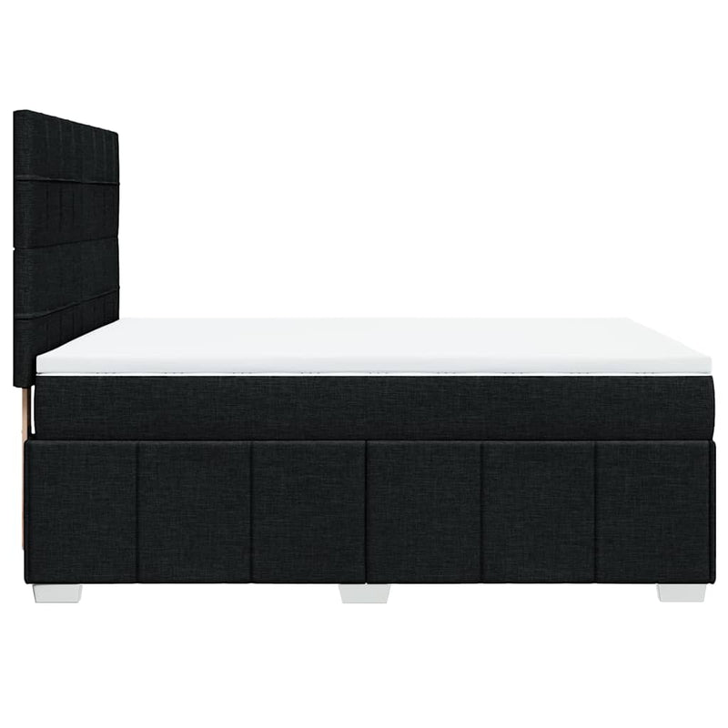 Box Spring Bed with Mattress Black Queen Fabric