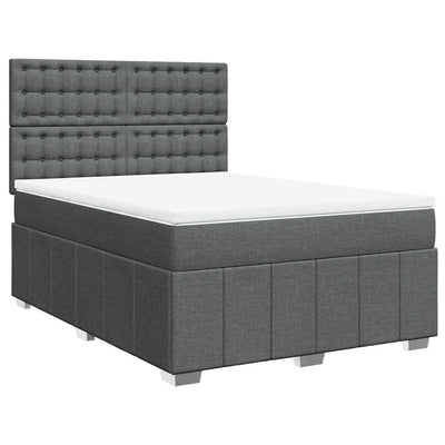 Box Spring Bed with Mattress Dark Grey Queen Fabric