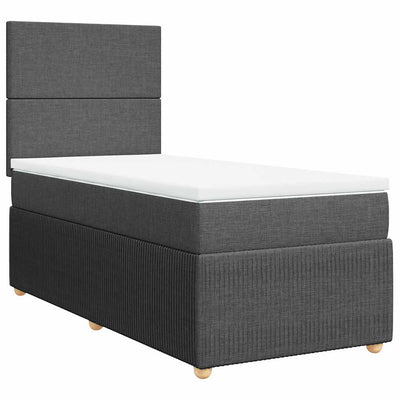 Box Spring Bed with Mattress Dark Grey King Single Fabric