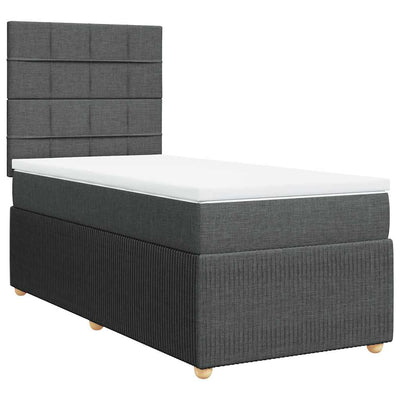 Box Spring Bed with Mattress Dark Grey King Single Fabric