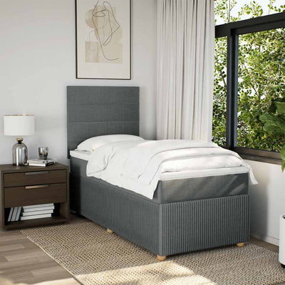 Box Spring Bed with Mattress Dark Grey King Single Fabric