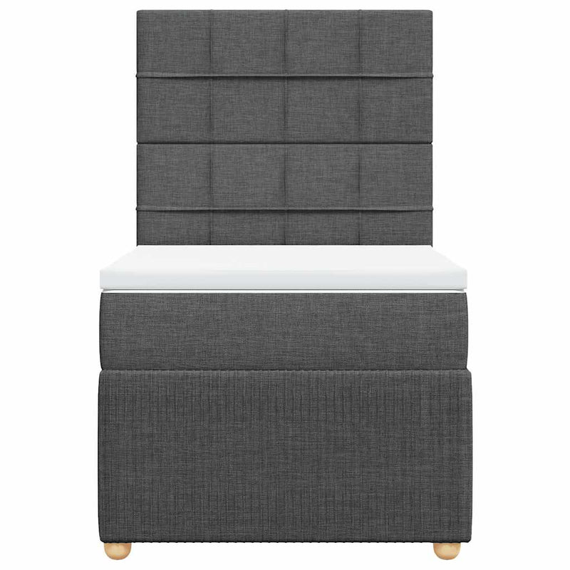 Box Spring Bed with Mattress Dark Grey King Single Fabric