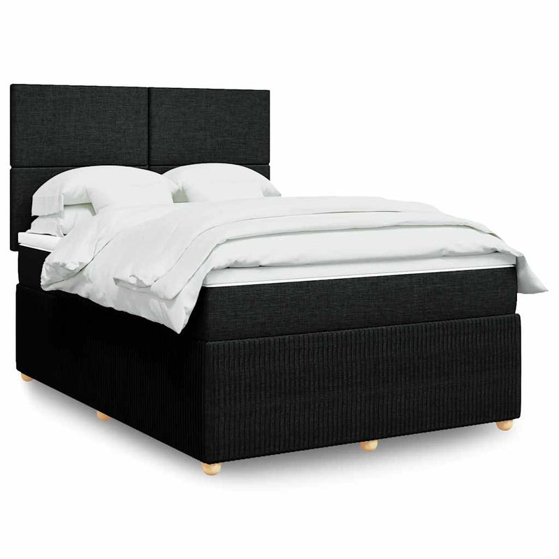 Box Spring Bed with Mattress Black Double Fabric