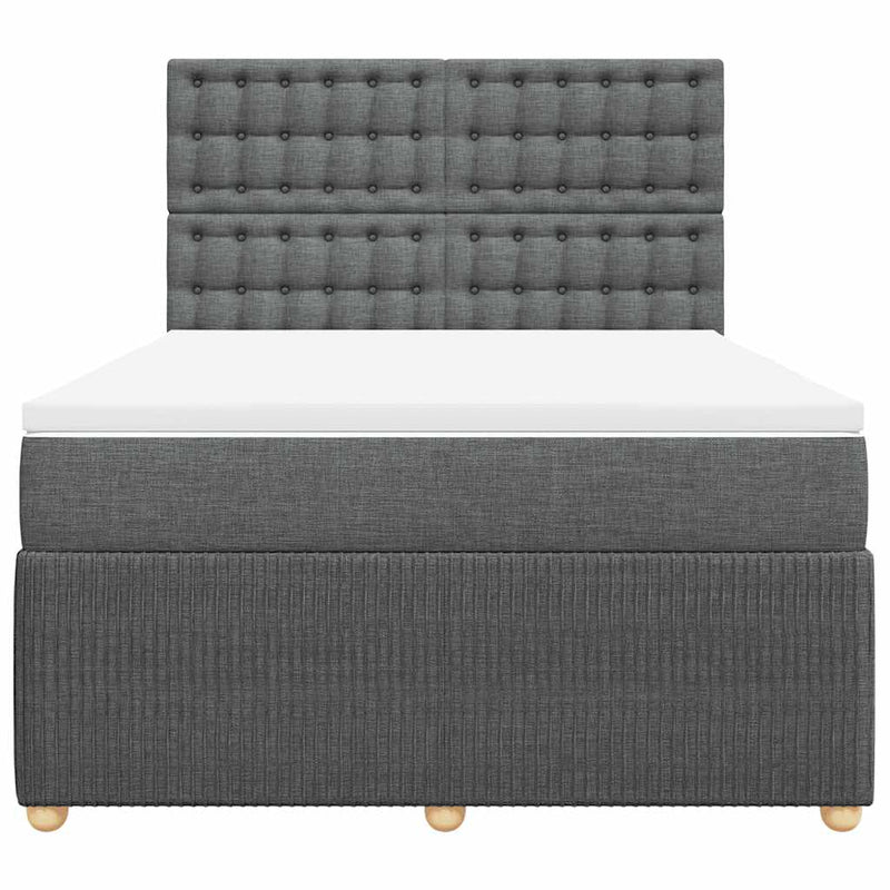 Box Spring Bed with Mattress Dark Grey Double Fabric