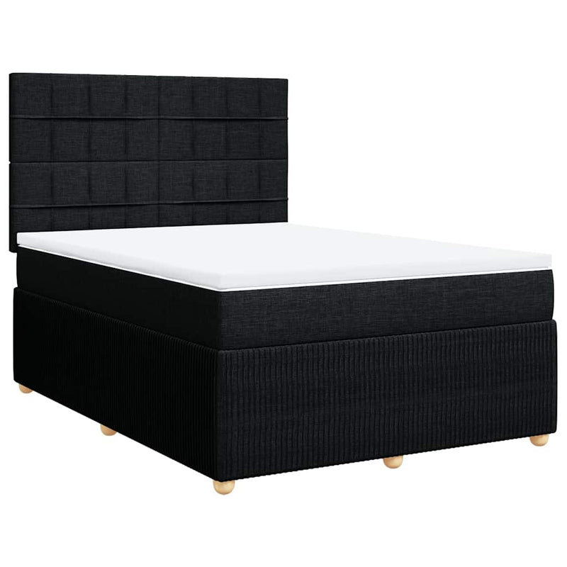 Box Spring Bed with Mattress Black Queen Fabric