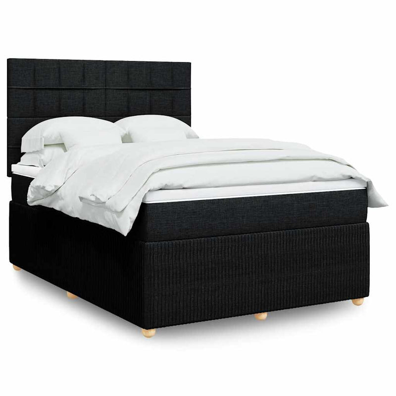 Box Spring Bed with Mattress Black Queen Fabric