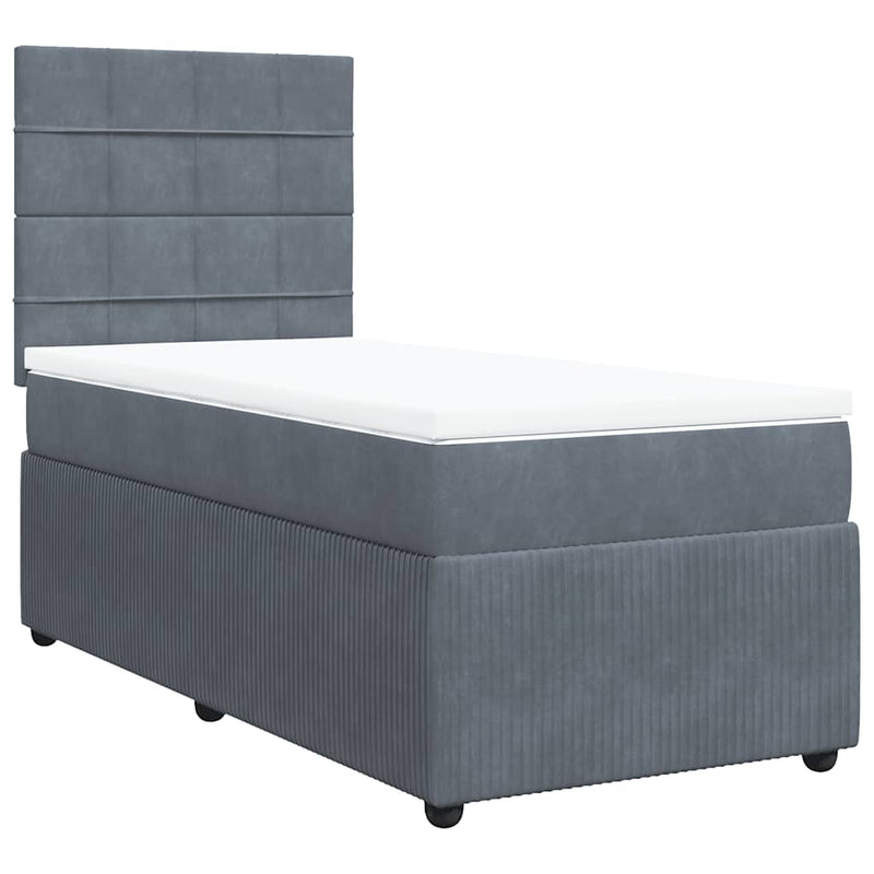 Box Spring Bed with Mattress Dark Grey King Single Velvet