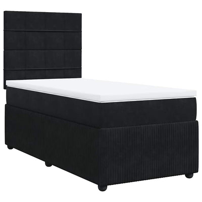 Box Spring Bed with Mattress Black King Single Velvet