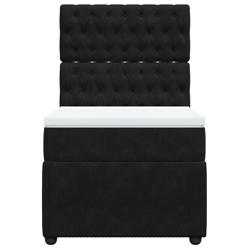 Box Spring Bed with Mattress Black King Single Velvet