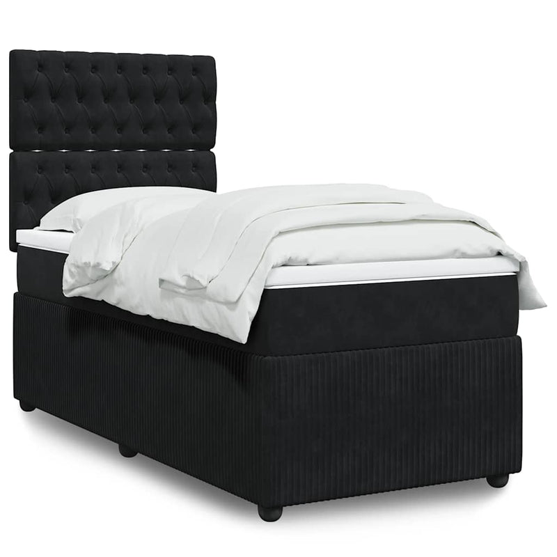 Box Spring Bed with Mattress Black King Single Velvet