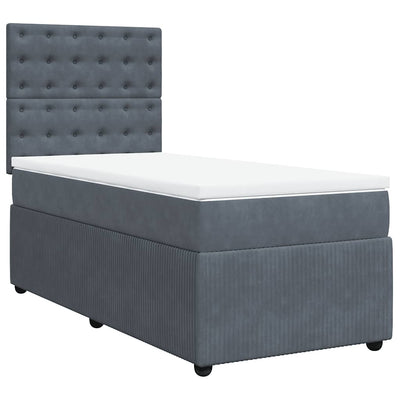 Box Spring Bed with Mattress Dark Grey King Single Velvet