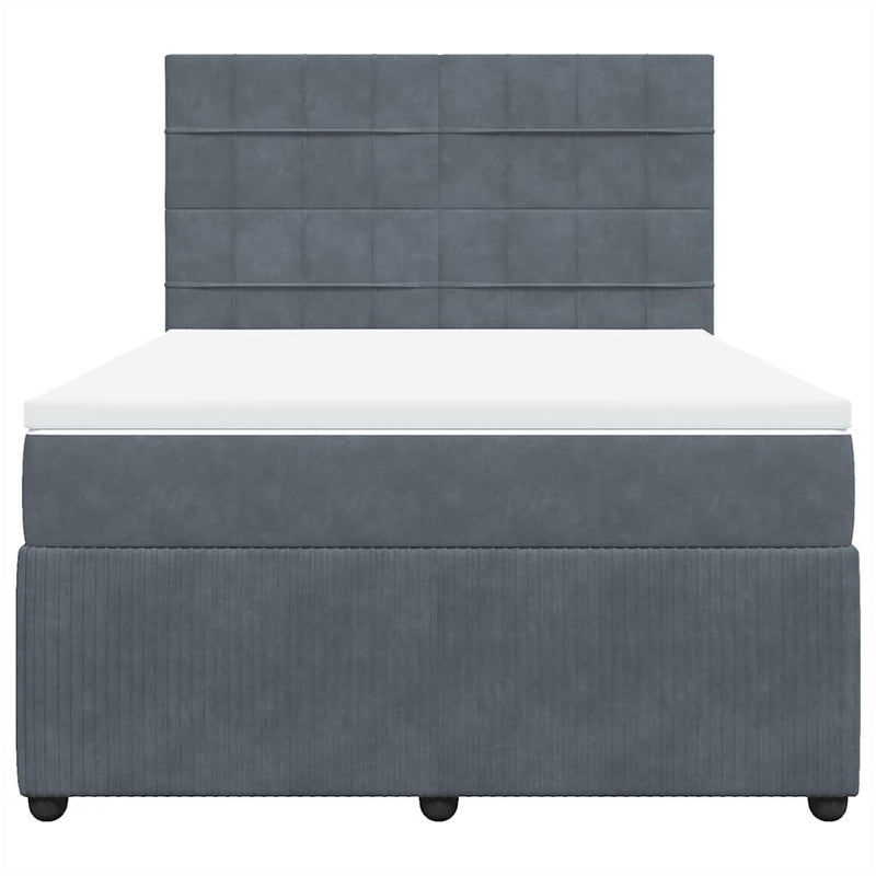 Box Spring Bed with Mattress Dark Grey Double Velvet