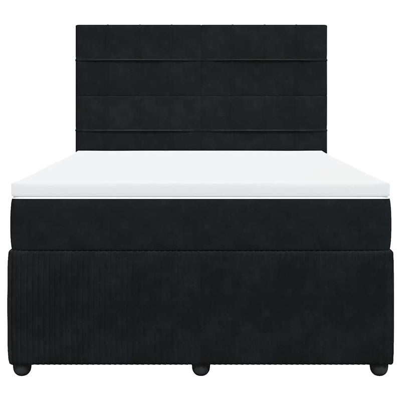 Box Spring Bed with Mattress Black Double Velvet