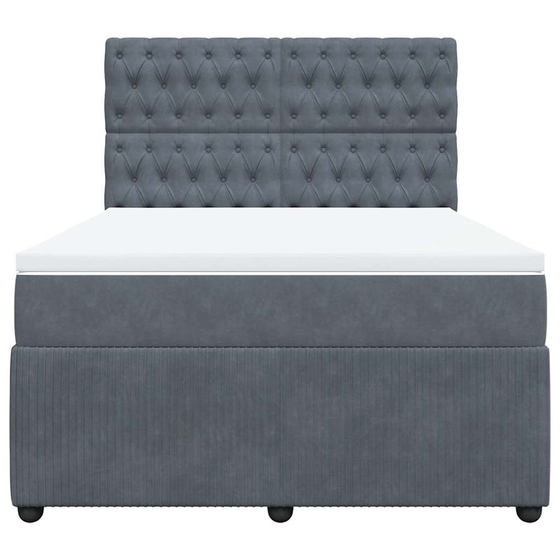 Box Spring Bed with Mattress Dark Grey Double Velvet