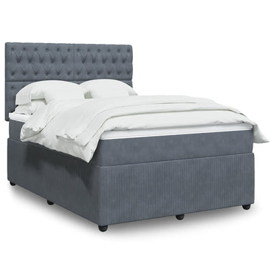 Box Spring Bed with Mattress Dark Grey Double Velvet